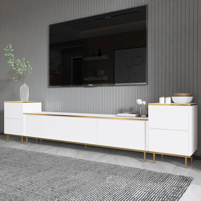 Hanah Home Mueble de TV 180 cm Blanco y Dorado con Armarios y Estantes